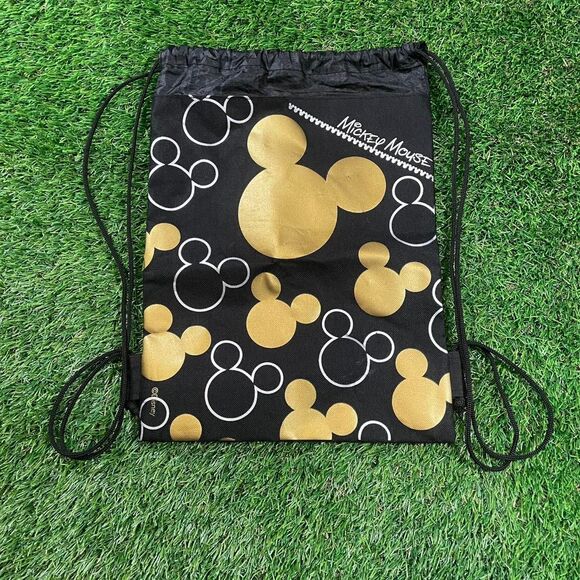 Disney Park Exclusive black and gold Disney Mickey Mouse drawstring bag - Picture 1 of 5